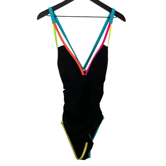 Popvil Color Block Bandage Design One Piece Swimsuit Bathing Suit Black Medium - Picture 4 of 9